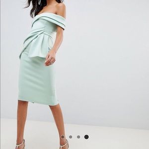 ASOS Mint Bardot Fold Off Shoulder Midi Dress